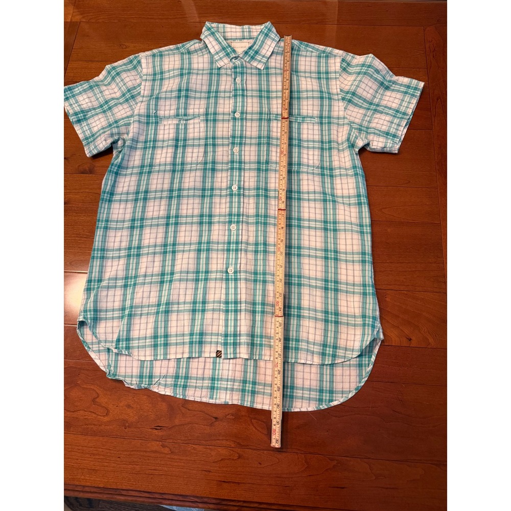 Billy Reid Mens Teal White Plaid Short Sleeve Button Down Shirt Standard Cut M - Picture 6 of 6